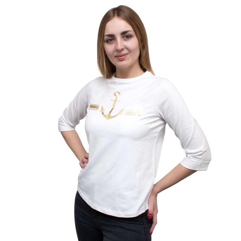 bluzka, koszulka, bawełniana, z kotwicą, biała, 3/4 rękaw, modna, wygodna, przyjemna w dotyku, na różne okazje,