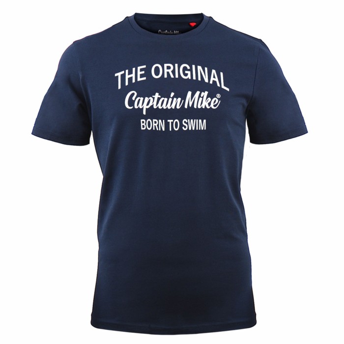 Koszulka bawełniana męska T-shirt granatowa URODZONY BY PŁYWAĆ Captain Mike® 