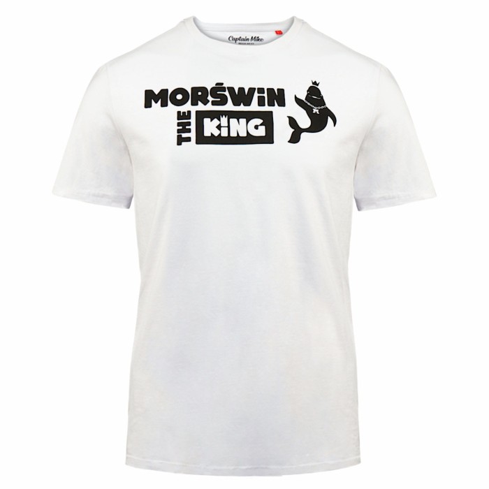 Koszulka bawełniana biała męska T-shirt Morświn the king Captain Mike® 