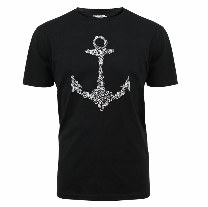 Koszulka bawełniana czarna męska T-shirt kotwica Captain Mike® 