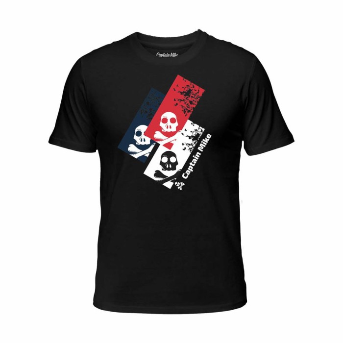 Koszulka męska bawełna turecka czarna z nadrukiem czachy, T-shirt Captain Mike
