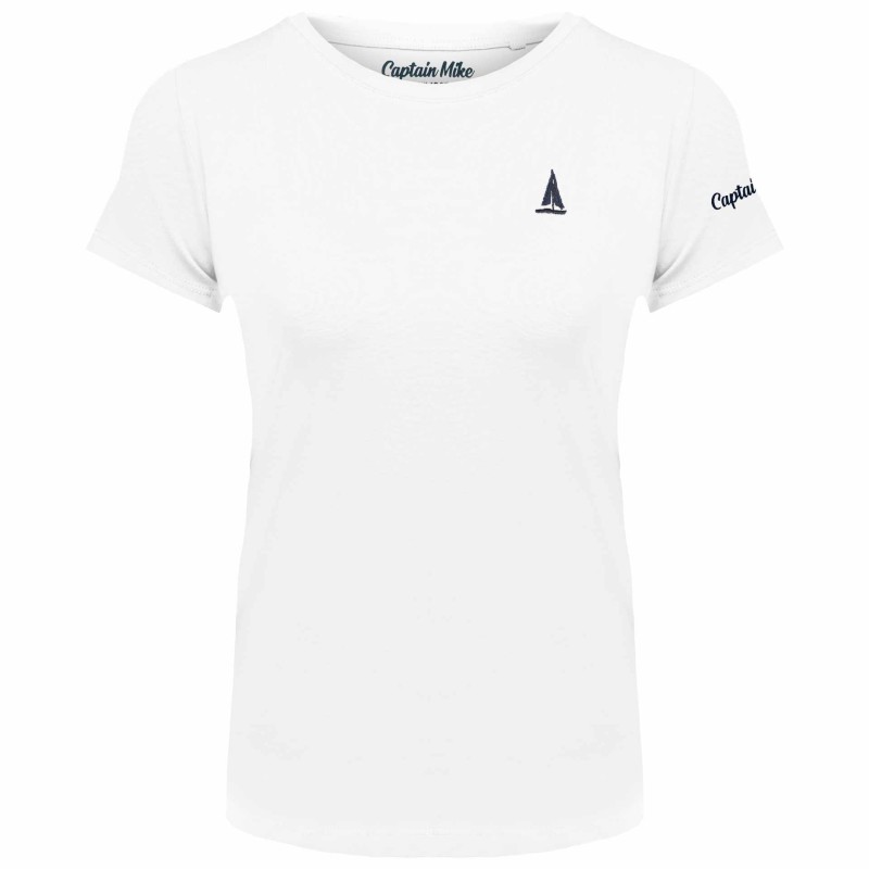 T-SHIRT damski koszulka biała z haftem Captain Mike Bawełniana