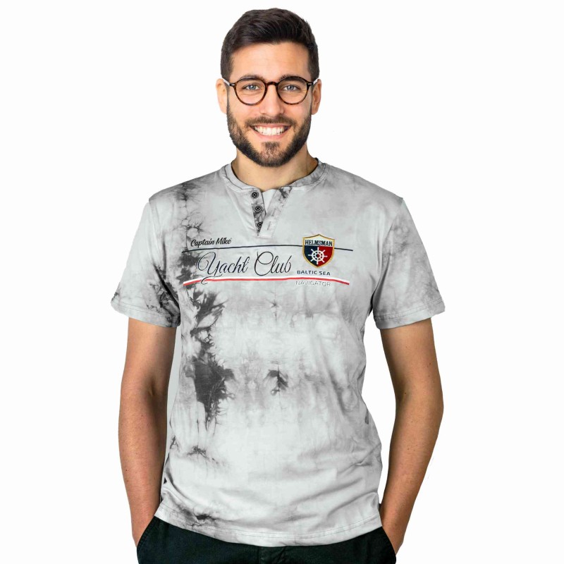 KOSZULKA Męska T-SHIRT z Haftem DELIKATNA Bawełna CAPTAIN MIKE szara