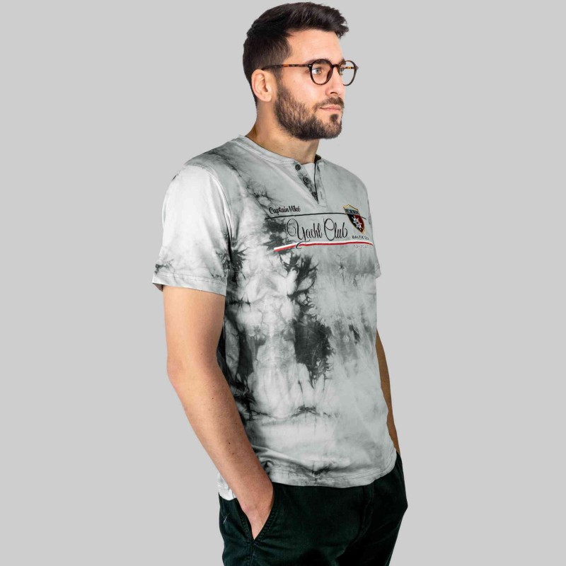 KOSZULKA Męska T-SHIRT z Haftem DELIKATNA Bawełna CAPTAIN MIKE szara