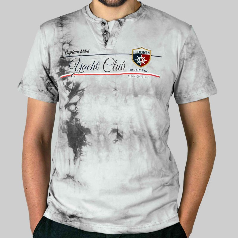 KOSZULKA Męska T-SHIRT z Haftem DELIKATNA Bawełna CAPTAIN MIKE szara