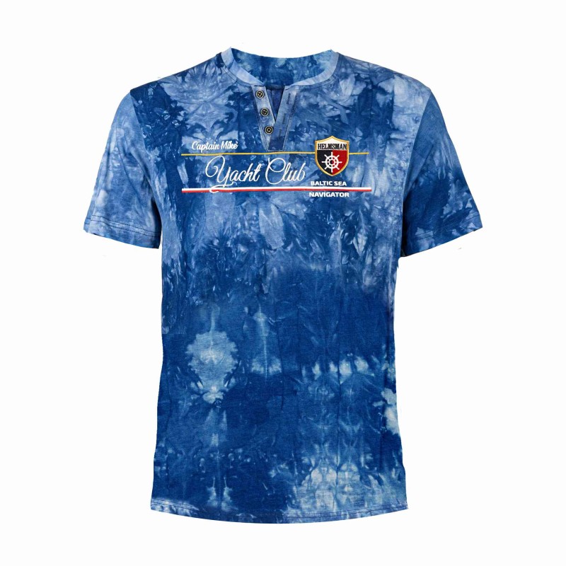 KOSZULKA Męska T-SHIRT Haft DELIKATNA Bawełna CAPTAIN MIKE Niebieska