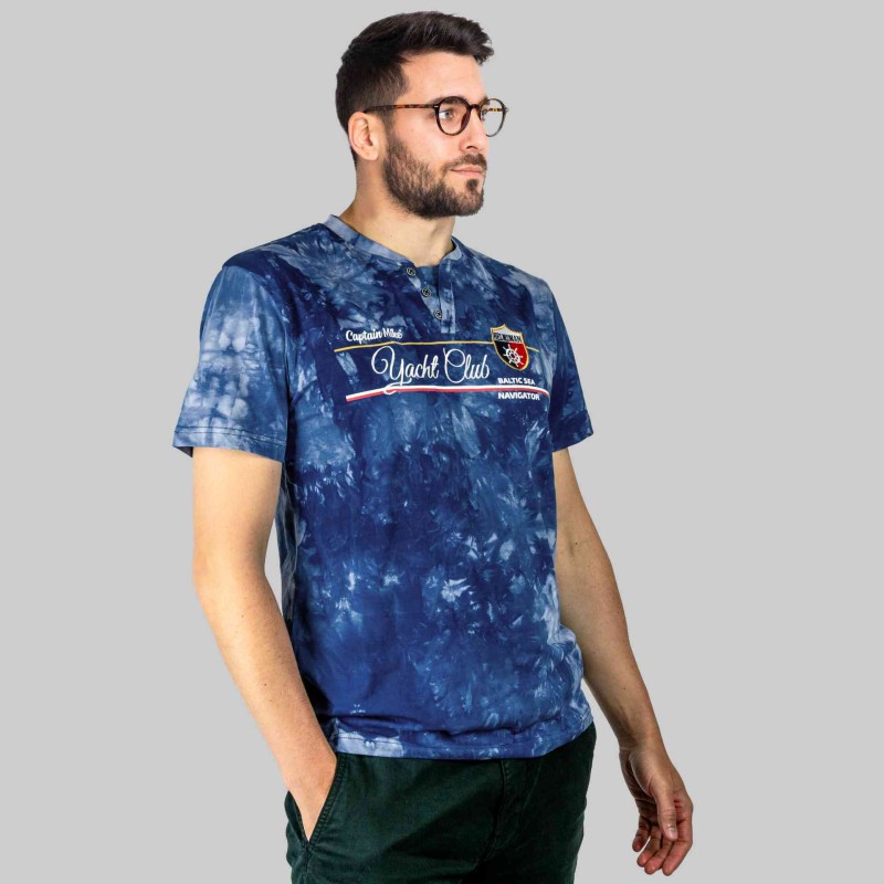 KOSZULKA Męska T-SHIRT Haft DELIKATNA Bawełna CAPTAIN MIKE Niebieska