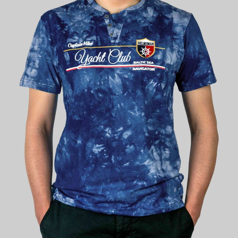 KOSZULKA Męska T-SHIRT Haft DELIKATNA Bawełna CAPTAIN MIKE Niebieska