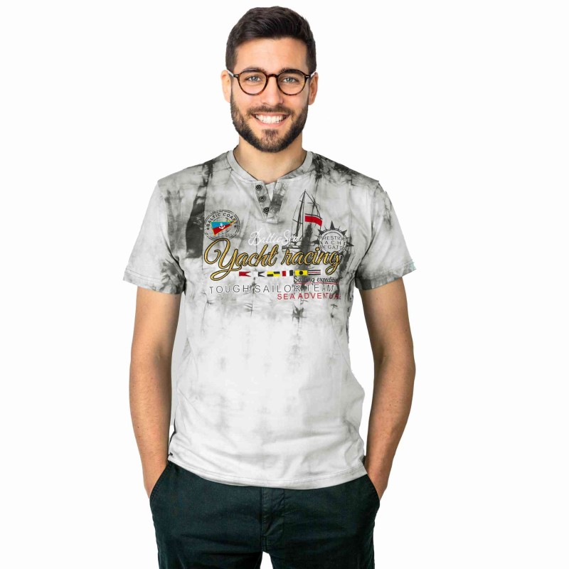 KOSZULKA Męska T-SHIRT z Haftem DELIKATNA Bawełna CAPTAIN MIKE szara