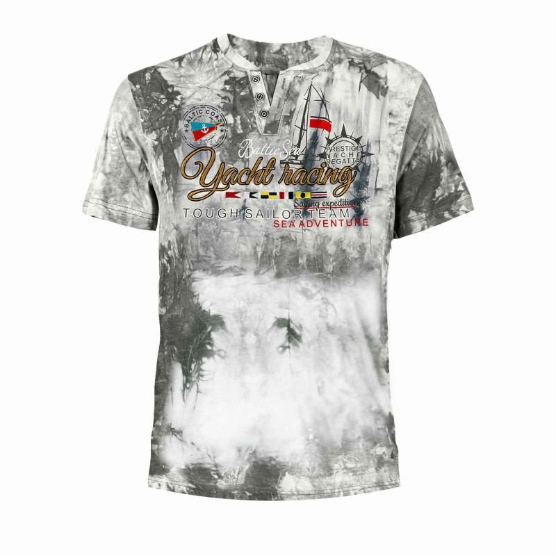 KOSZULKA Męska T-SHIRT z Haftem DELIKATNA Bawełna CAPTAIN MIKE szara