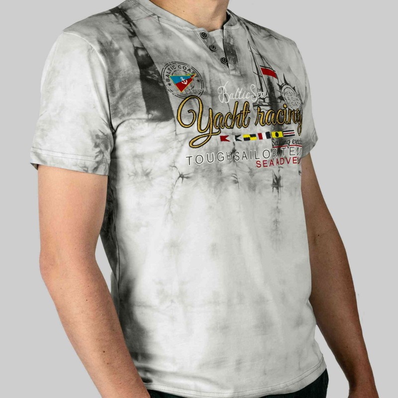 KOSZULKA Męska T-SHIRT z Haftem DELIKATNA Bawełna CAPTAIN MIKE szara