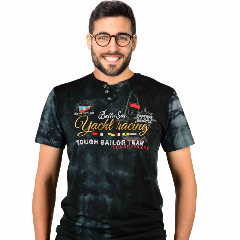 KOSZULKA Męska T-SHIRT z Haftem DELIKATNA Bawełna CAPTAIN MIKE czarna