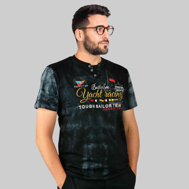 KOSZULKA Męska T-SHIRT z Haftem DELIKATNA Bawełna CAPTAIN MIKE czarna