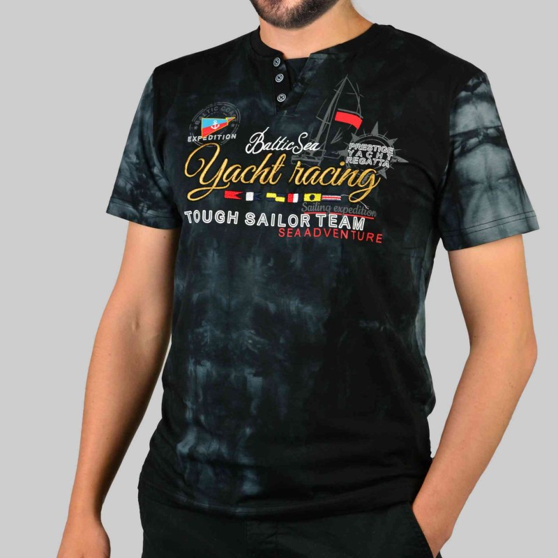 KOSZULKA Męska T-SHIRT z Haftem DELIKATNA Bawełna CAPTAIN MIKE czarna