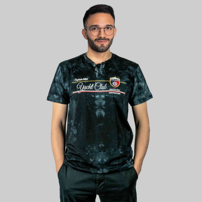KOSZULKA Męska T-SHIRT z Haftem DELIKATNA Bawełna CAPTAIN MIKE czarna