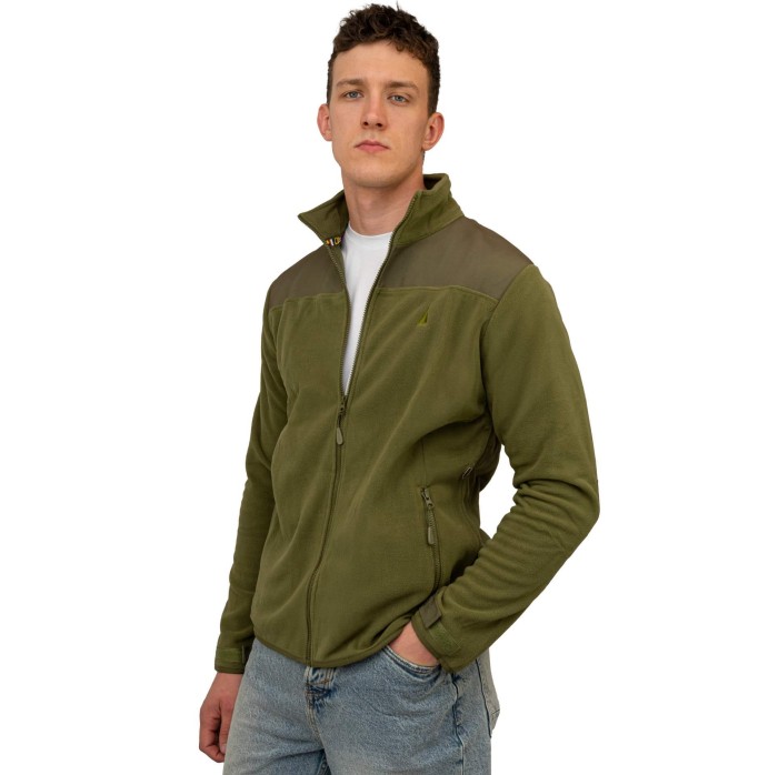 Polar ciepły męski bluza polarowa rozpinana khaki z kieszeniami Captain Mike
