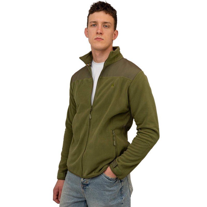 Polar ciepły męski bluza polarowa rozpinana khaki z kieszeniami Captain Mike