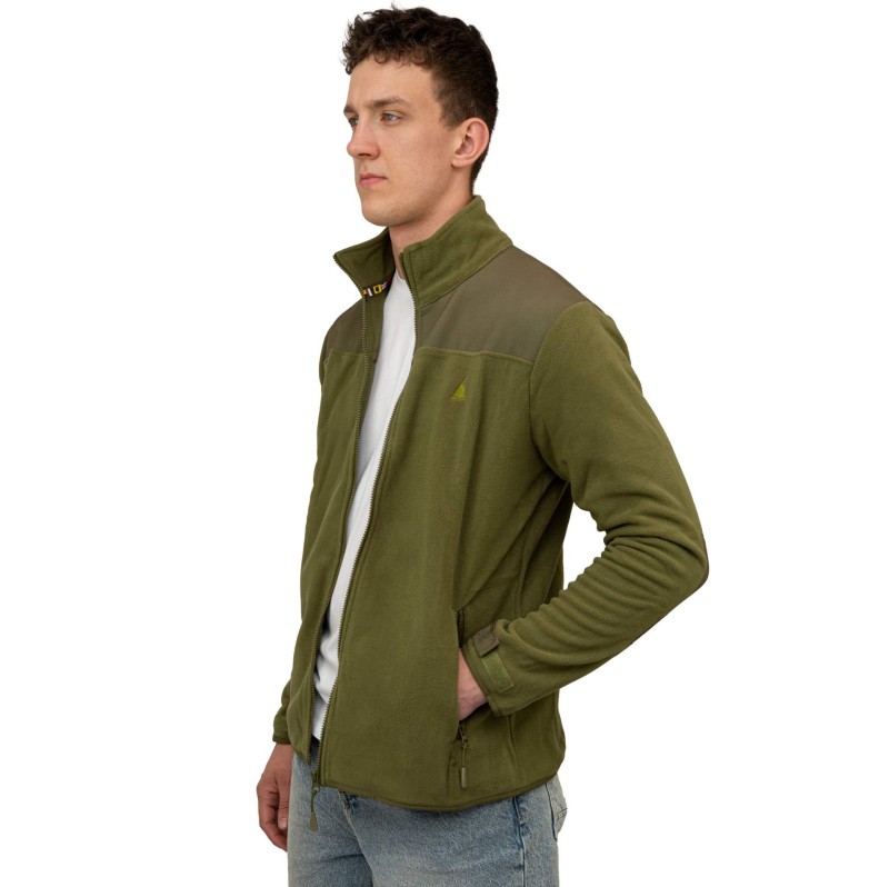 Polar ciepły męski bluza polarowa rozpinana khaki z kieszeniami Captain Mike