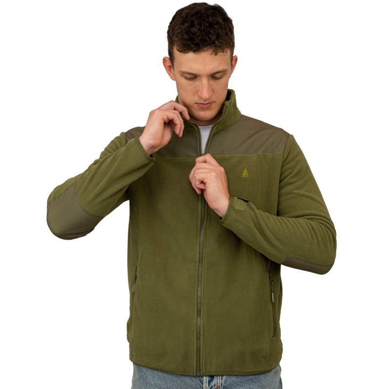 Polar ciepły męski bluza polarowa rozpinana khaki z kieszeniami Captain Mike