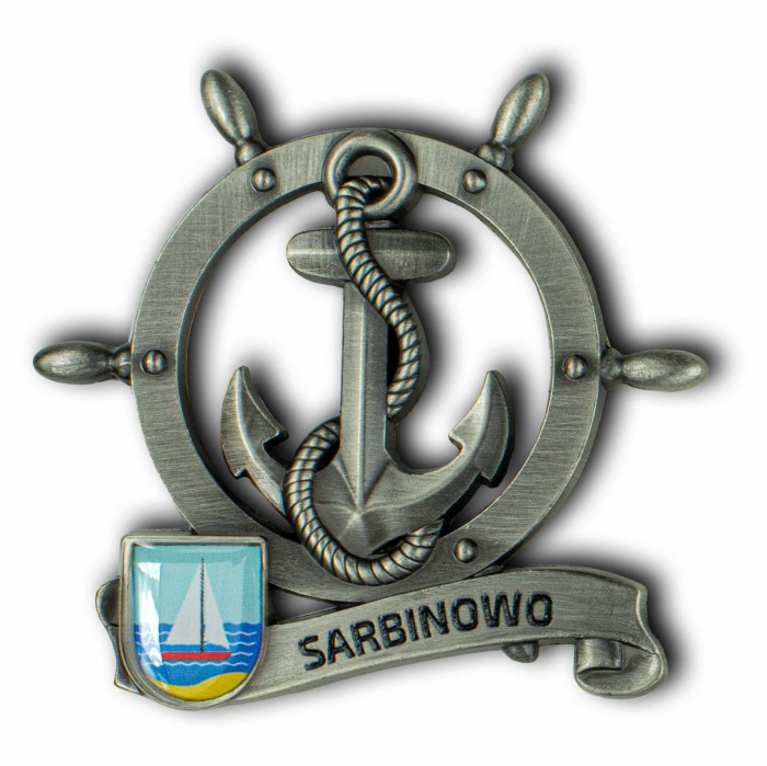 Magnes metalowy koło sterowe pamiątka Sarbninowo Captain Mike