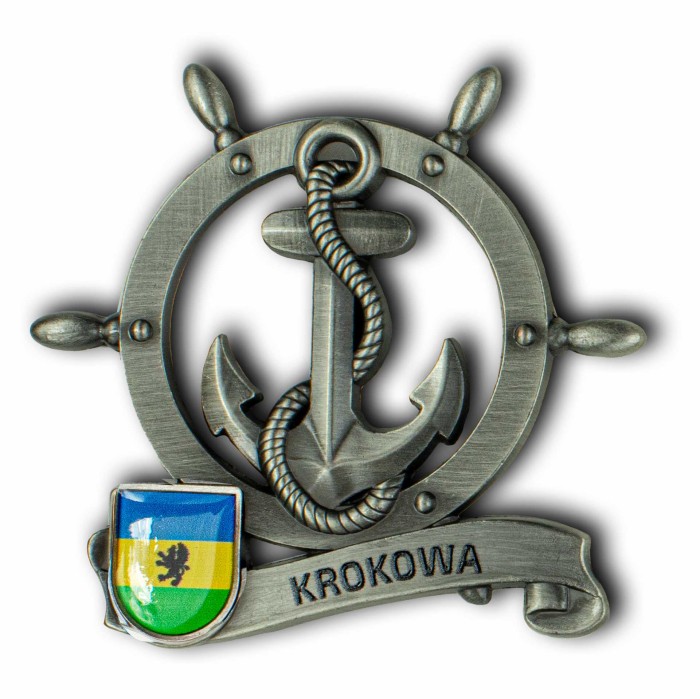 Magnes metalowy koło sterowe pamiątka Krokowa Captain Mike