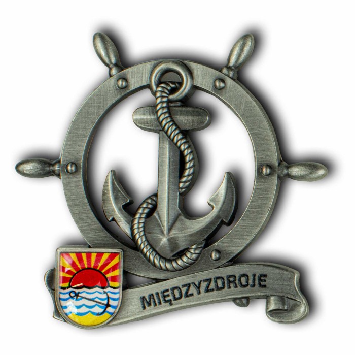 Magnes metalowy koło sterowe pamiątka Międzyzdroje Captain Mike
