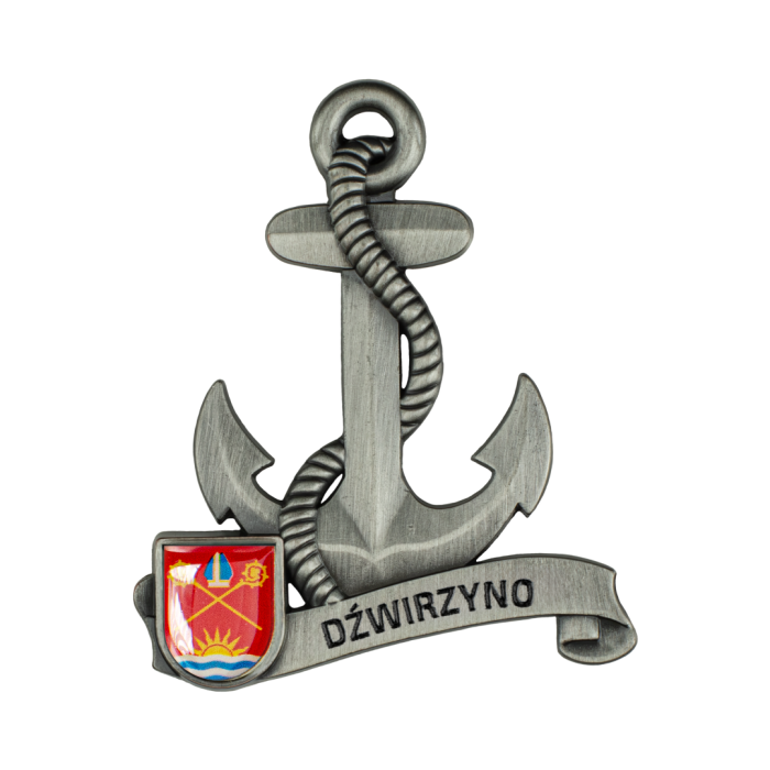 Magnes metalowy kotwica pamiątka Dźwirzyno Captain Mike
