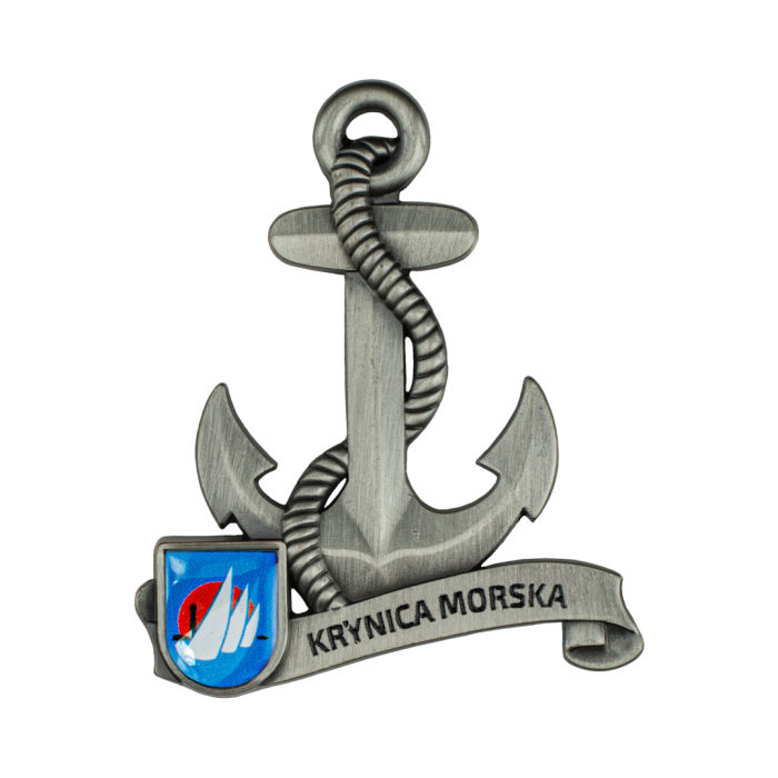 Magnes metalowy kotwica pamiątka Krynica Morska Captain Mike