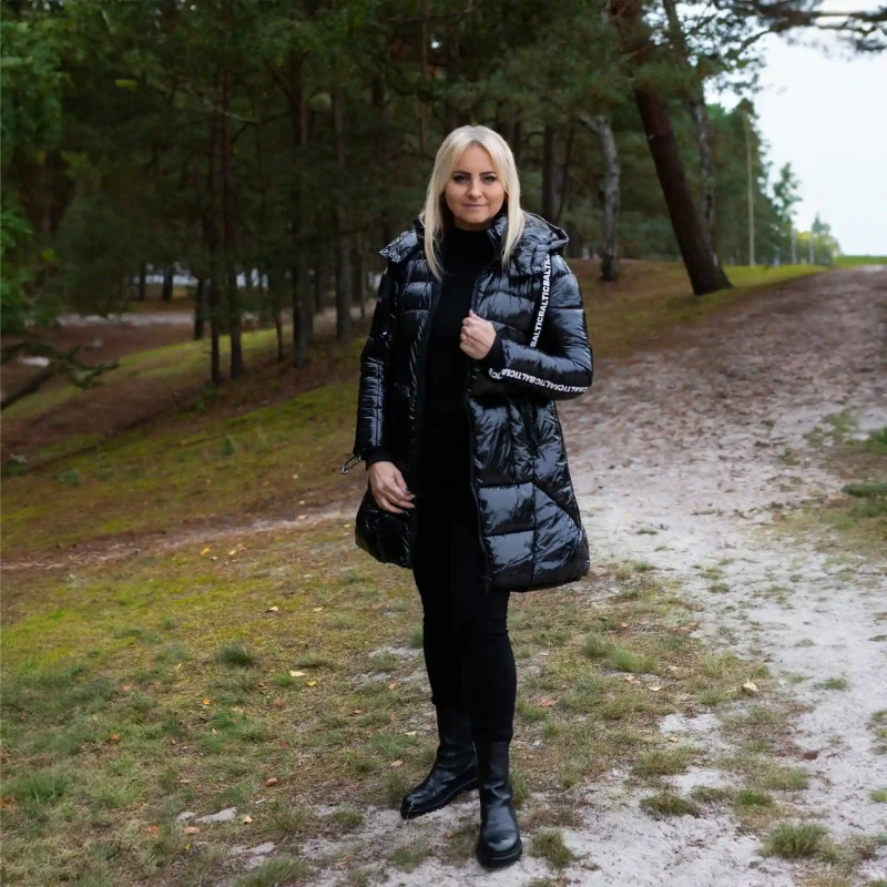 Kurtka damska zimowa puchowa długa z kapturem CAMO