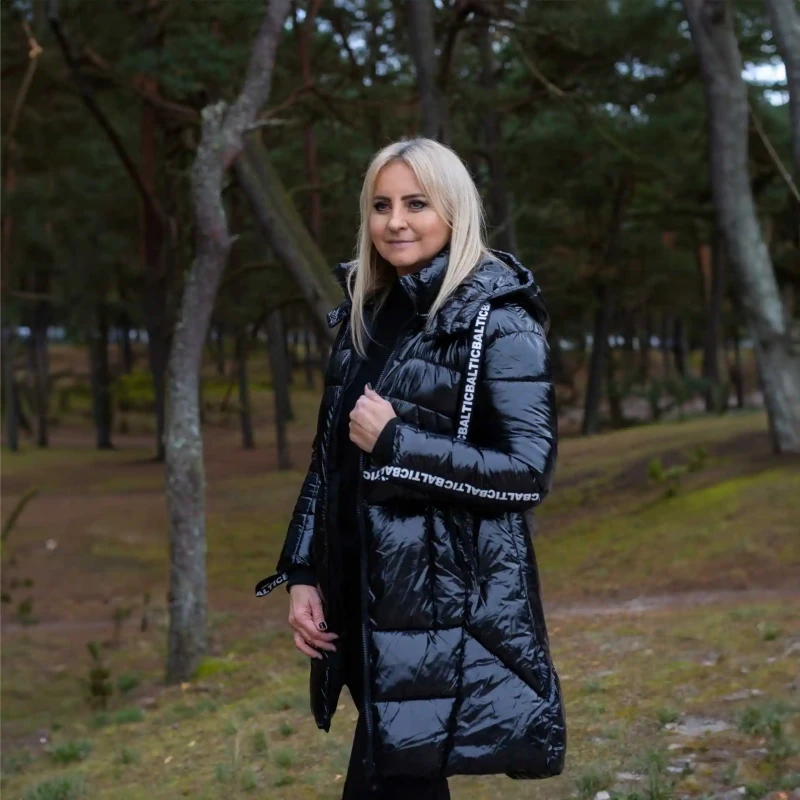 Kurtka damska zimowa puchowa długa z kapturem CAMO