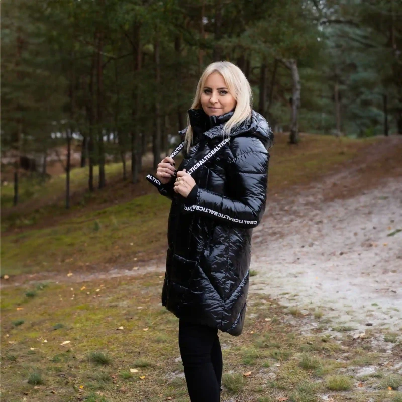 Kurtka damska zimowa puchowa długa z kapturem CAMO