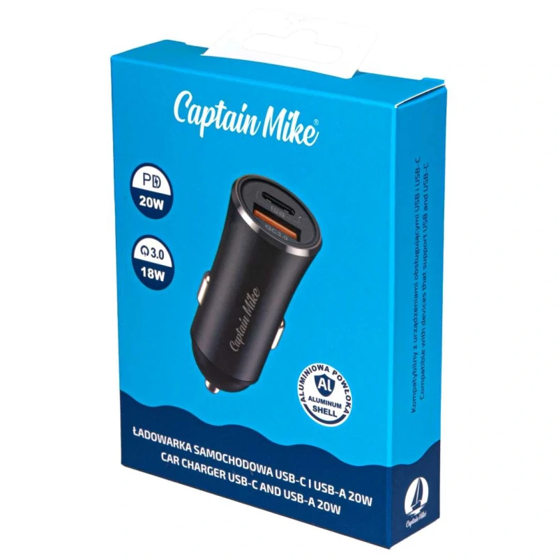 Ładowarka Samochodowa Captain Mike 20W USB-C / USB-A Szybkie Ładowanie