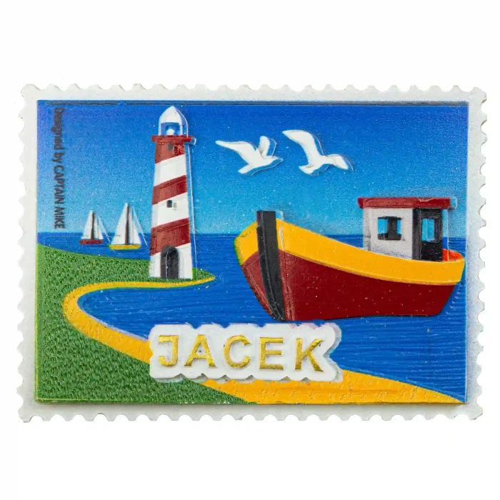 Magnes Imienny w Kształcie Znaczka Pocztowego z Motywem Morskim JACEK