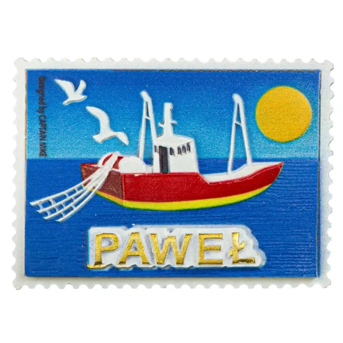 Magnes Imienny w Kształcie Znaczka Pocztowego z Motywem Morskim PAWEŁ