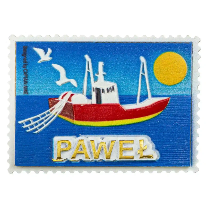 Magnes Imienny w Kształcie Znaczka Pocztowego z Motywem Morskim PAWEŁ