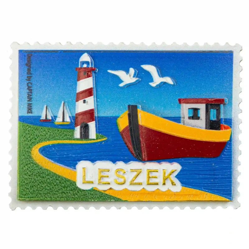Magnes Imienny w Kształcie Znaczka Pocztowego z Motywem Morskim LESZEK