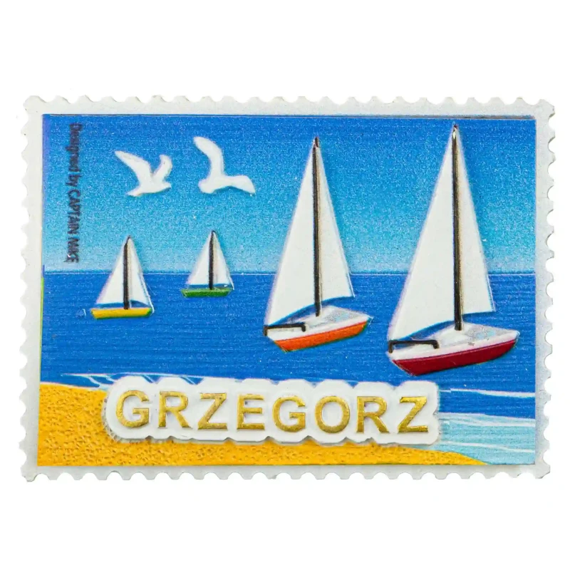 Magnes Imienny w Kształcie Znaczka Pocztowego z Motywem Morskim GRZEGORZ