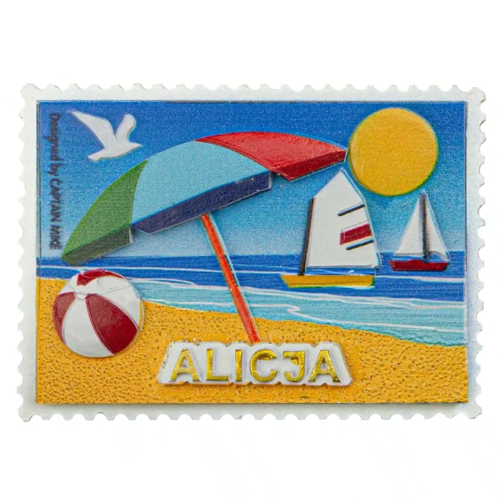 Magnes Imienny w Kształcie Znaczka Pocztowego z Motywem Morskim ALICJA