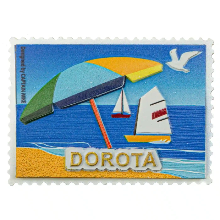 Magnes Imienny w Kształcie Znaczka Pocztowego z Motywem Morskim DOROTA