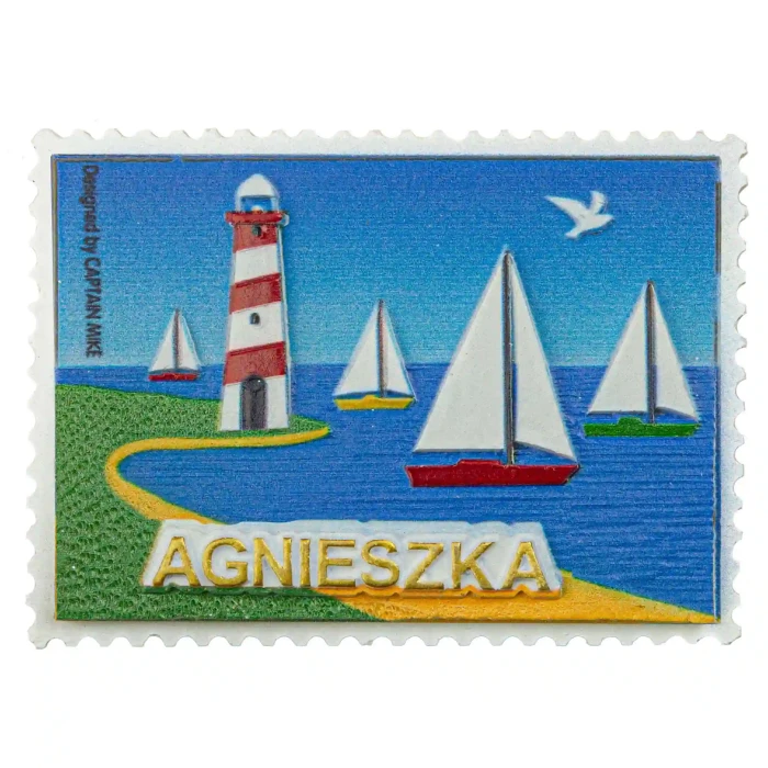 Magnes Imienny w Kształcie Znaczka Pocztowego z Motywem Morskim AGNIESZKA