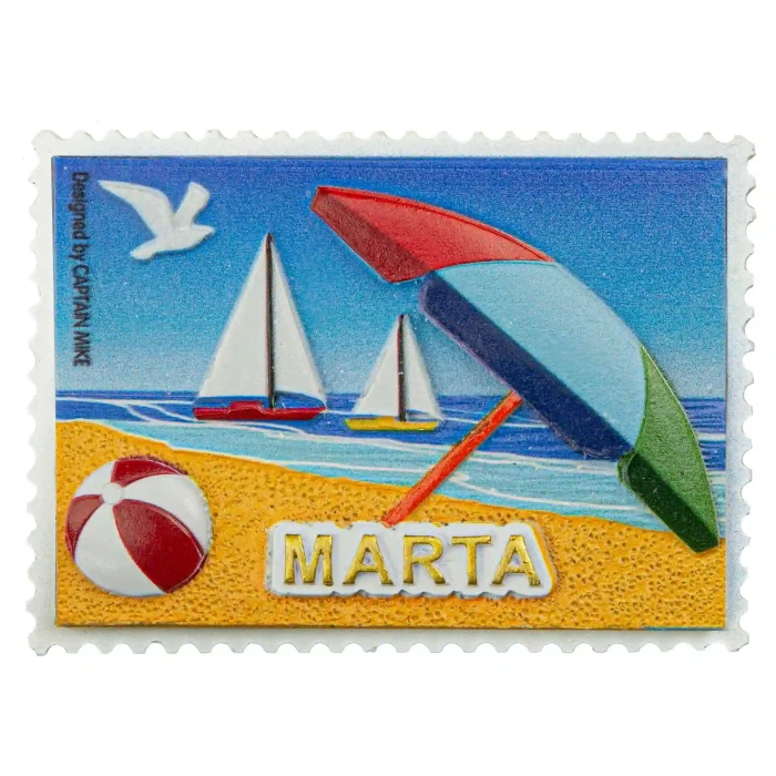 Magnes Imienny w Kształcie Znaczka Pocztowego z Motywem Morskim MARTA