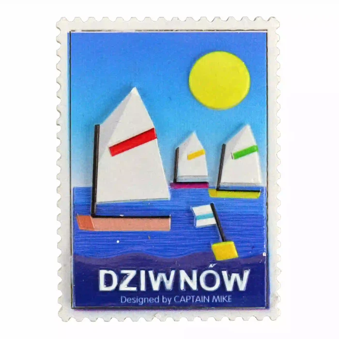 Magnes w Kształcie Znaczka Pocztowego z Motywem Morskim DZIWNÓWEK