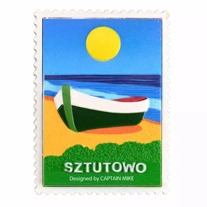 Magnes w Kształcie Znaczka Pocztowego z Motywem Morskim SZTUTOWO