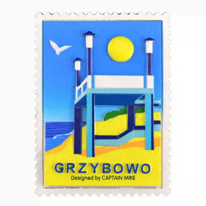 Magnes w Kształcie Znaczka Pocztowego z Motywem Morskim GRZYBOWO