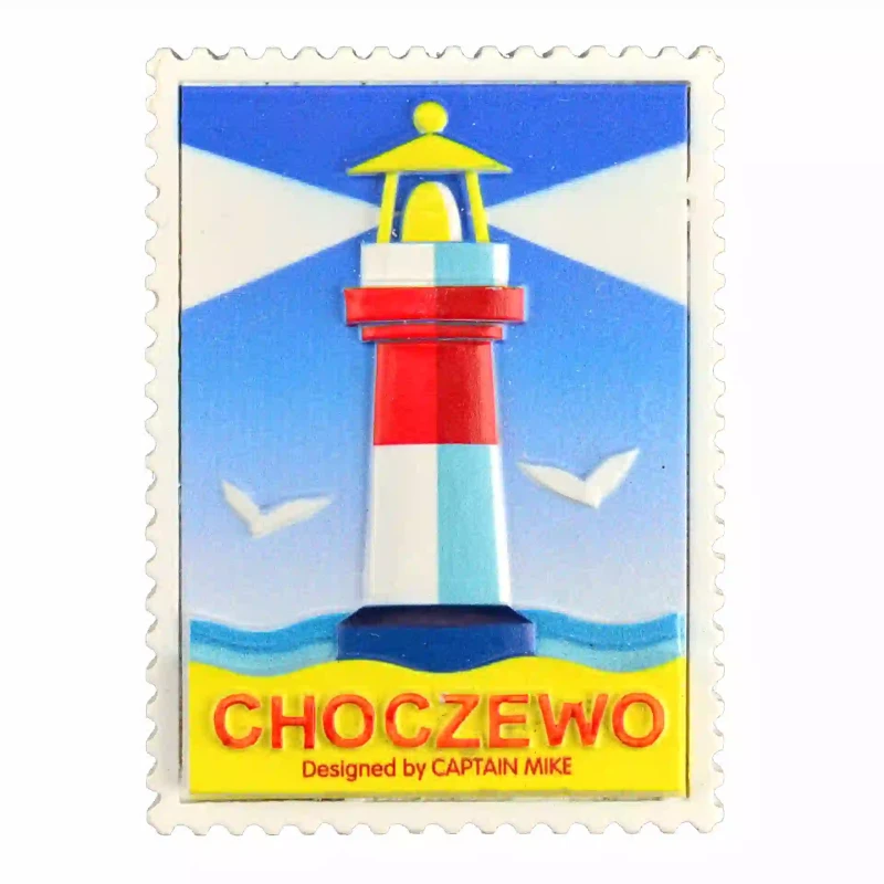 Magnes w Kształcie Znaczka Pocztowego z Motywem Morskim CHOCZEWO