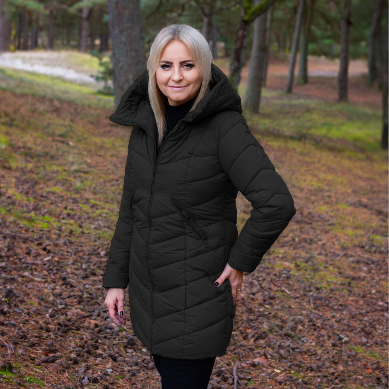 Kurtka damska zimowa puchowa długa z kapturem VALVESTINO