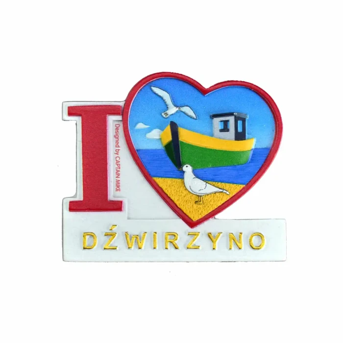 Magnes na lodówkę Pamiątka Serce I LOVE DŹWIRZYNO Captain Mike