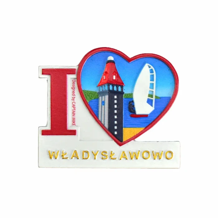 Magnes na lodówkę Pamiątka Serce I LOVE WŁADYSŁAWOWO  Captain Mike