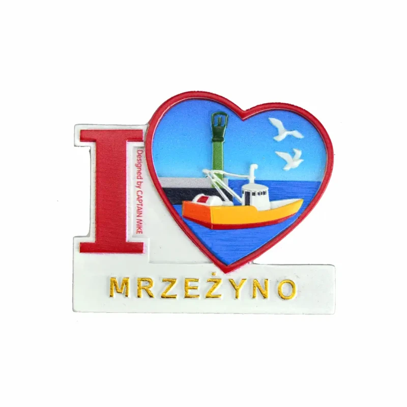 Magnes na lodówkę Pamiątka Serce I LOVE MRZEŻYNO Captain Mike