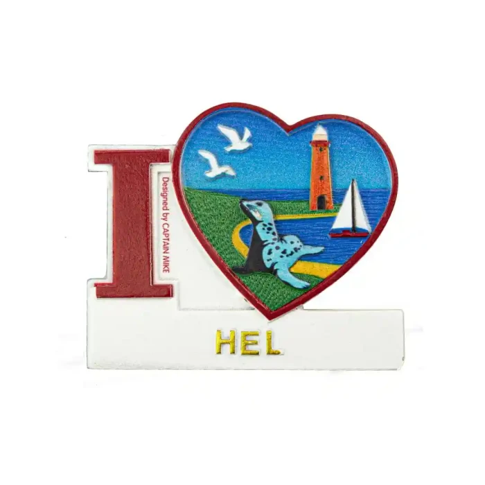 Magnes na lodówkę Pamiątka Serce I LOVE HEL Captain Mike
